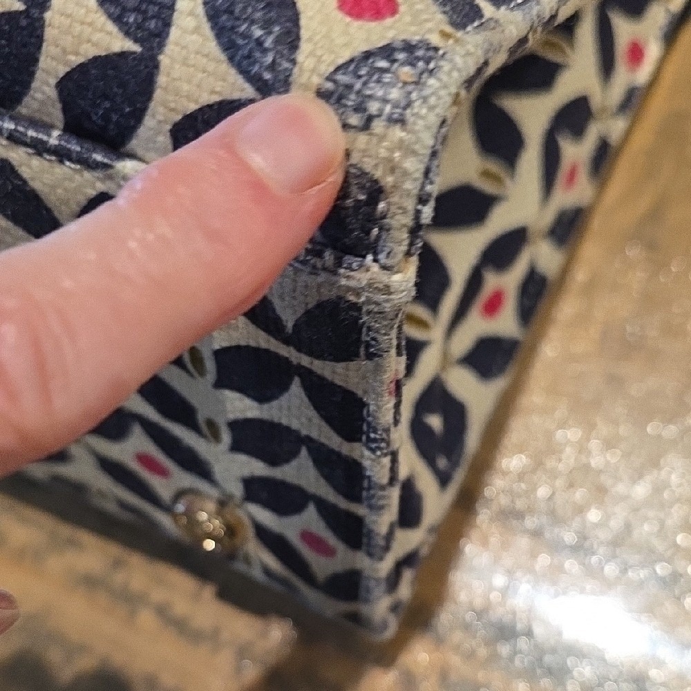 Spartina 449 Tote Bag Navy Pink Geometric Floral Canvas Leather Shoulder Bag - Picture 10 of 13
